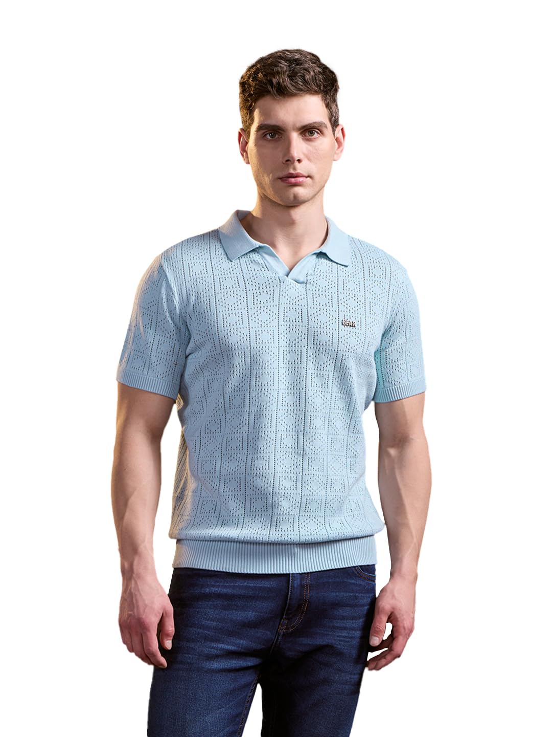 the bear house Men's Beige Pure Cotton Textured Knit Polo-picture-44