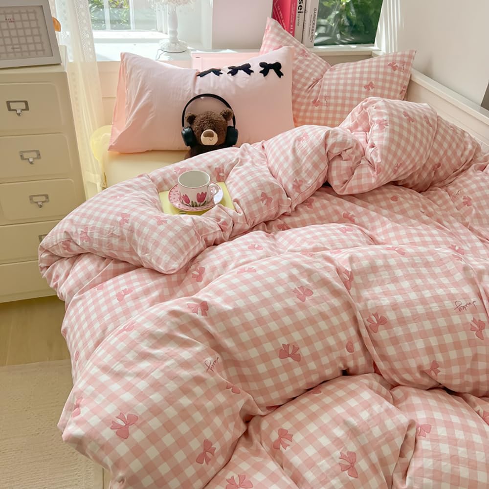 Covebett Bettwäsche Schleifen Mädchen Bettbezu Aesthetic Weich Microfaser Deckenbezug mit Reißverschluss und Kissenbezug