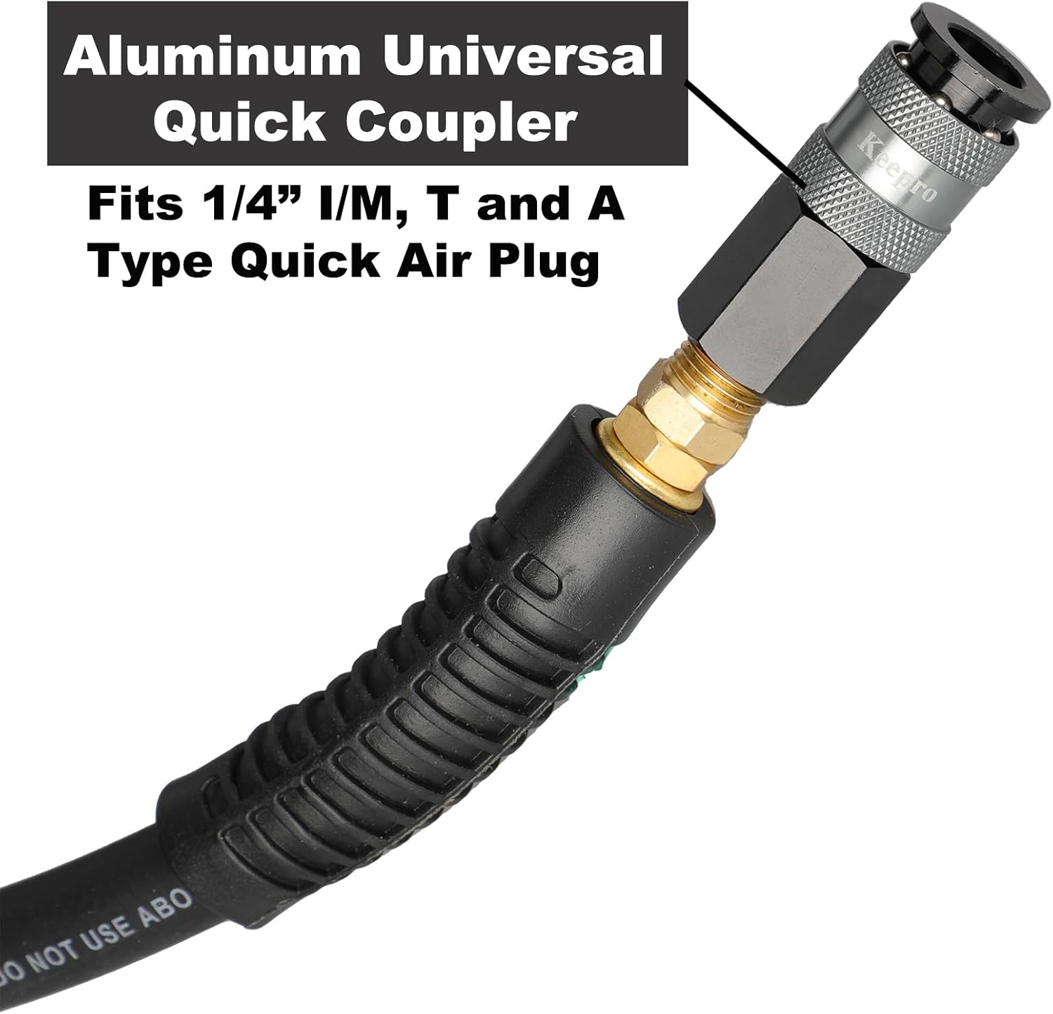 Keepro Rubber Air Hose, Durable Air Compressor Hose 3/8 Inch ID By 10 Feet Long with Swivel Universal Aluminium Quick Coupler and Plug, 300 PSI Maximum Pressure, Black