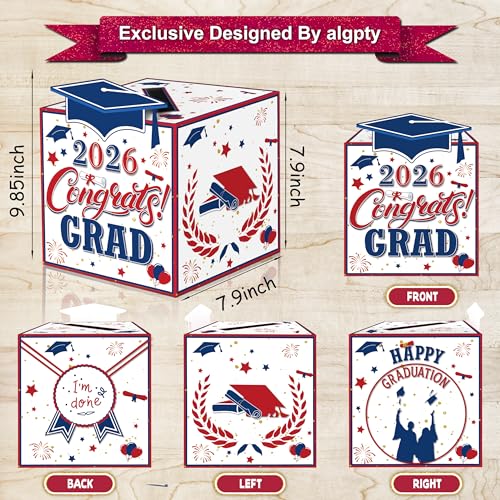 Image of Graduation Decorations Red Blue White 2026 - Giant Guest Book Alternative,Graduation Cards Box with 36PCS Graduation Advice Cards,Signature Board Congrats Grad Decorations Supplies 2026