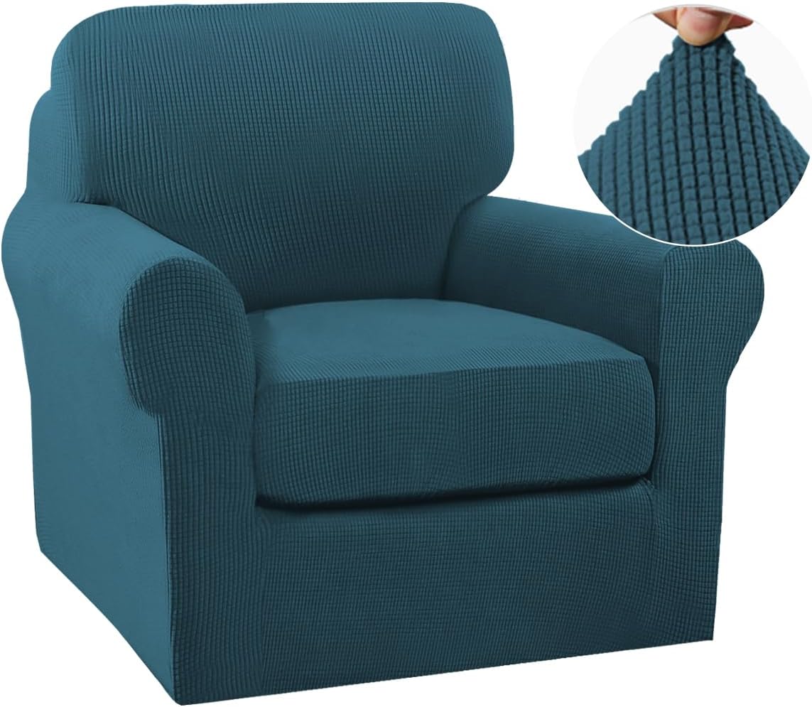 Turquoize 2 Piece Chair Covers Chair Slipcovers for Living Room Small Armchair Chair Cover with Arms Washable Furniture Cover for Chairs Feature Thick Jacquard Fabric (Small Armchair, Deep Teal)