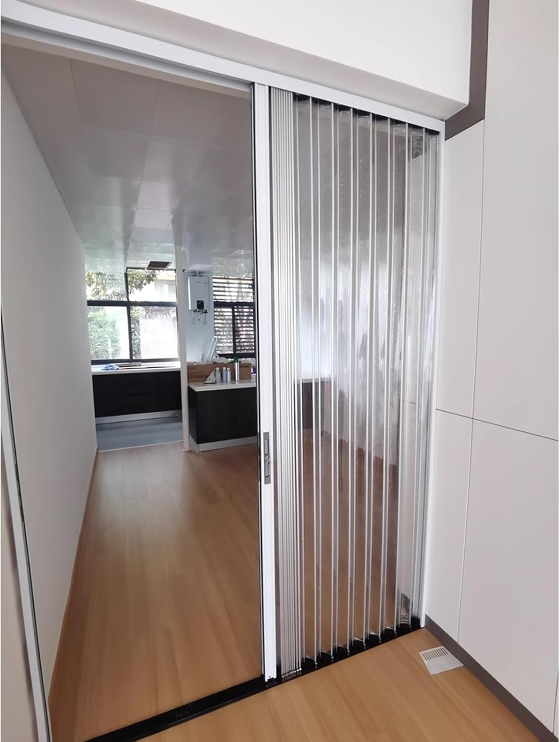 Accordion Sliding Door - Interior Laundry Closet Doors with Acrylic Clear Panel, Temporary Gate for Apartment Kitchen Divider, 78 to 90 Inch High