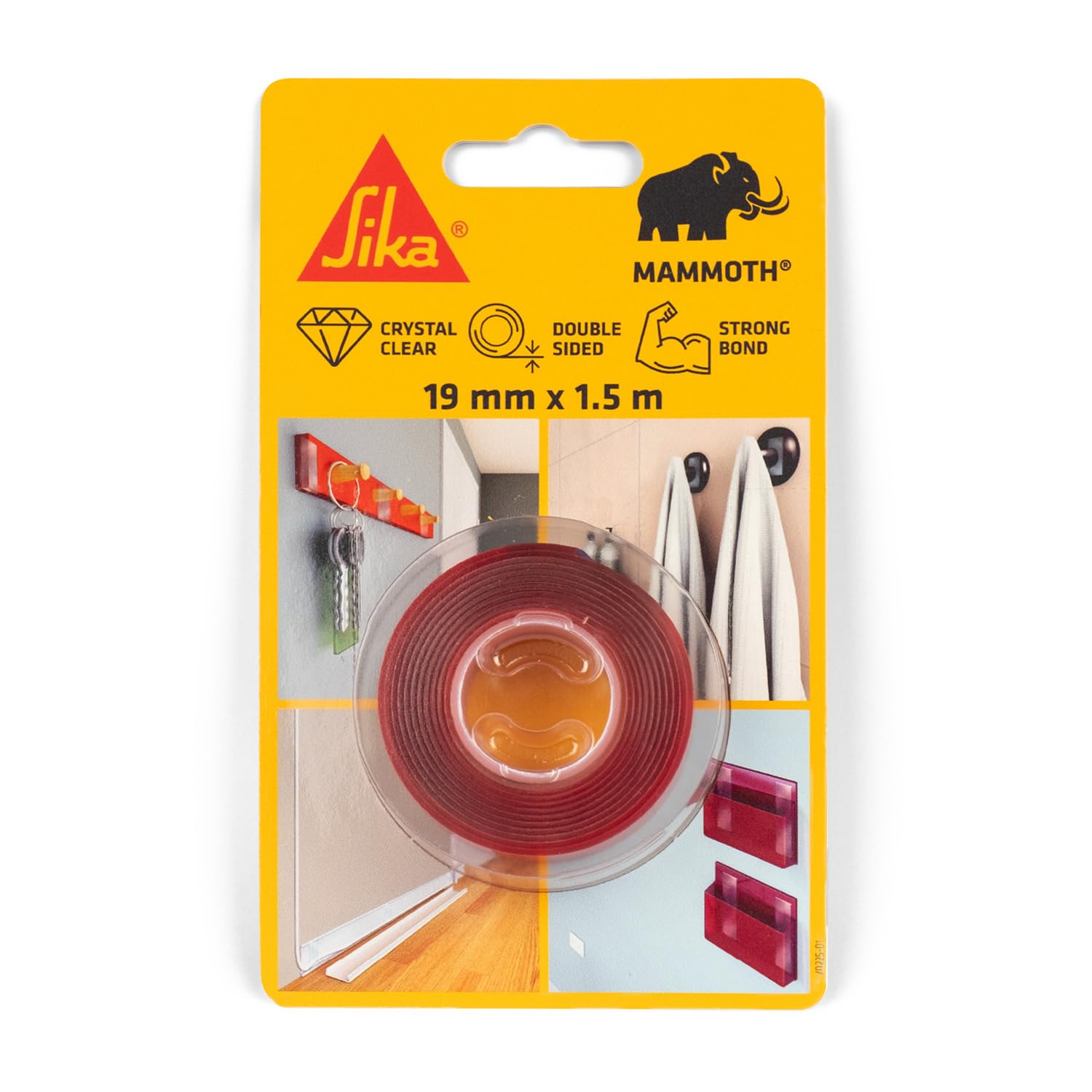 SIKA - Transparentes doppelseitiges Klebeband - SikaBond Mammoth Crystal - Schnelle Befestigung ohne Bohren – 19 mm x 1,5 m