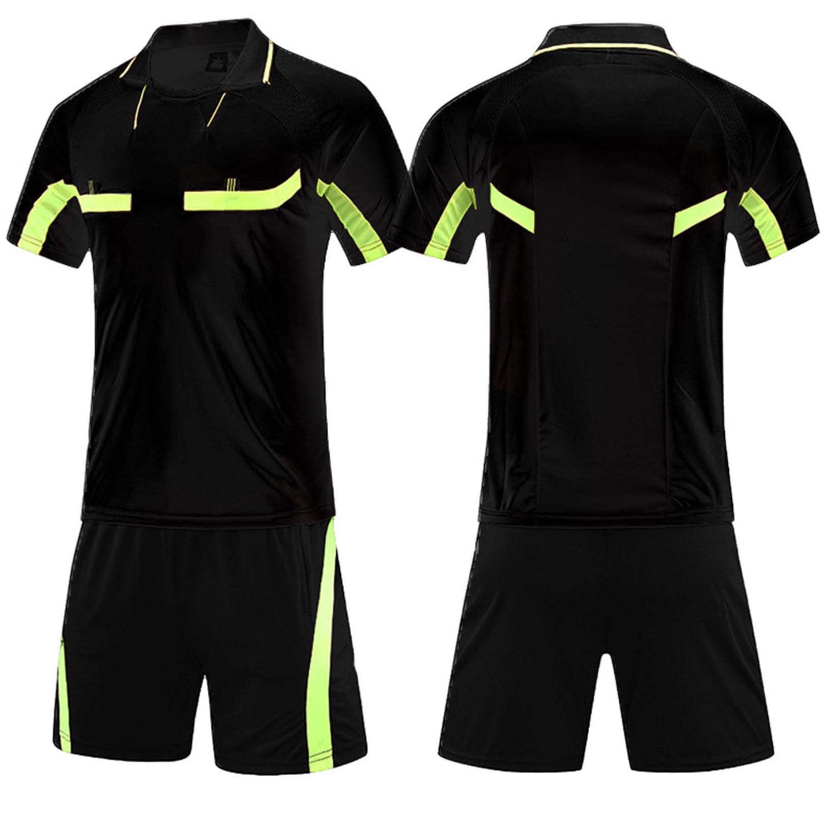 Agoky Uniformi da Arbitro Uomo Tuta da Ginastica Completi Sportivi Abbigliamento da Arbitro Maglia Colletto Risvoltato Pantaloncini con Elastico per Partita dI Calcio