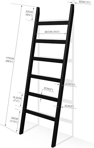 Miniatura 3 de Escalera de bambú para mantas, soporte para mantas de 6 niveles, estante de manta de 68.9 pulgadas de alto, estante de escalera contra la pared,