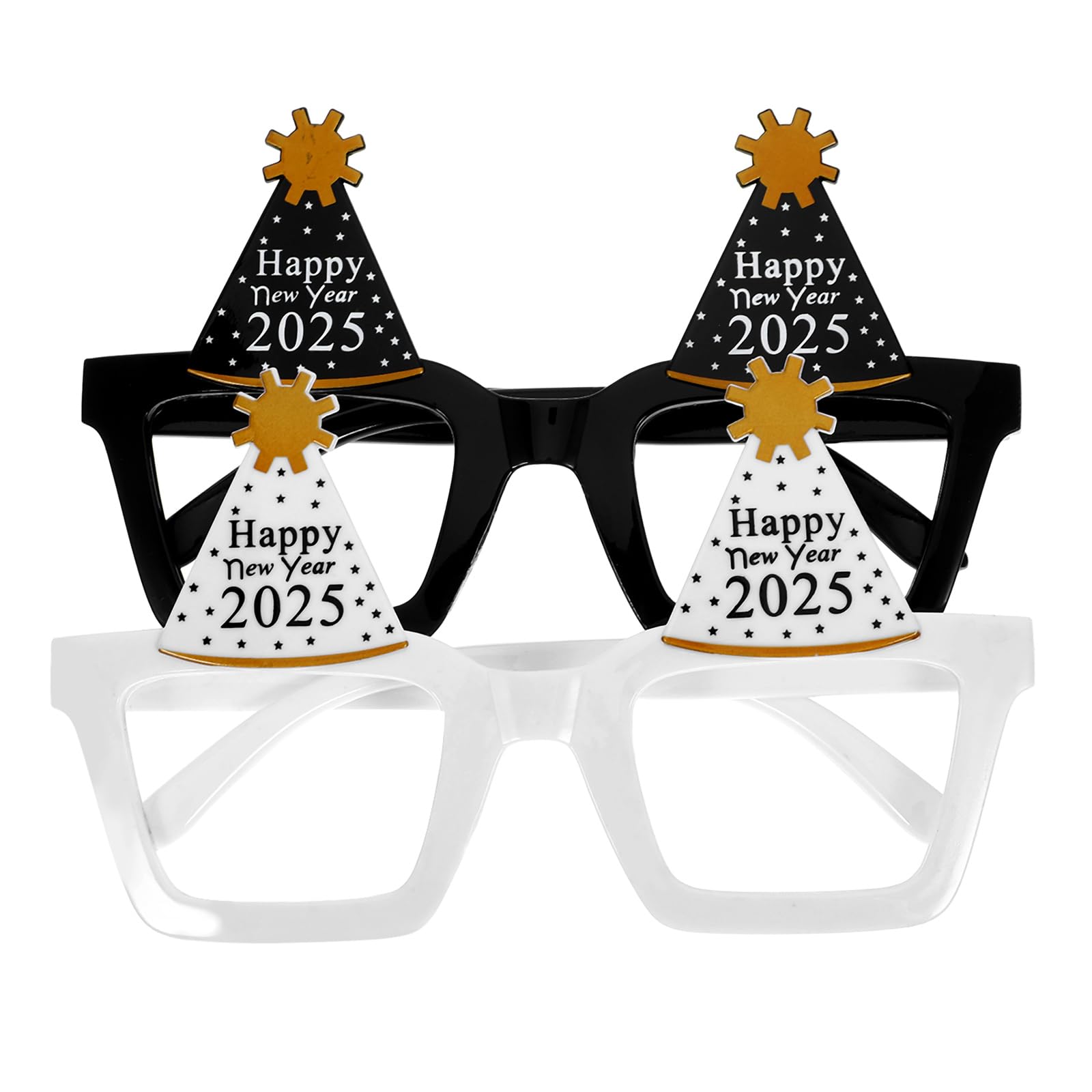 LOGOFUN 2pcs 2025 New Year Glasses Happy New Year 2025 Eyeglasses Creative 2025 Eyewear Frame Photo Props for New Year Party Supplies - Black