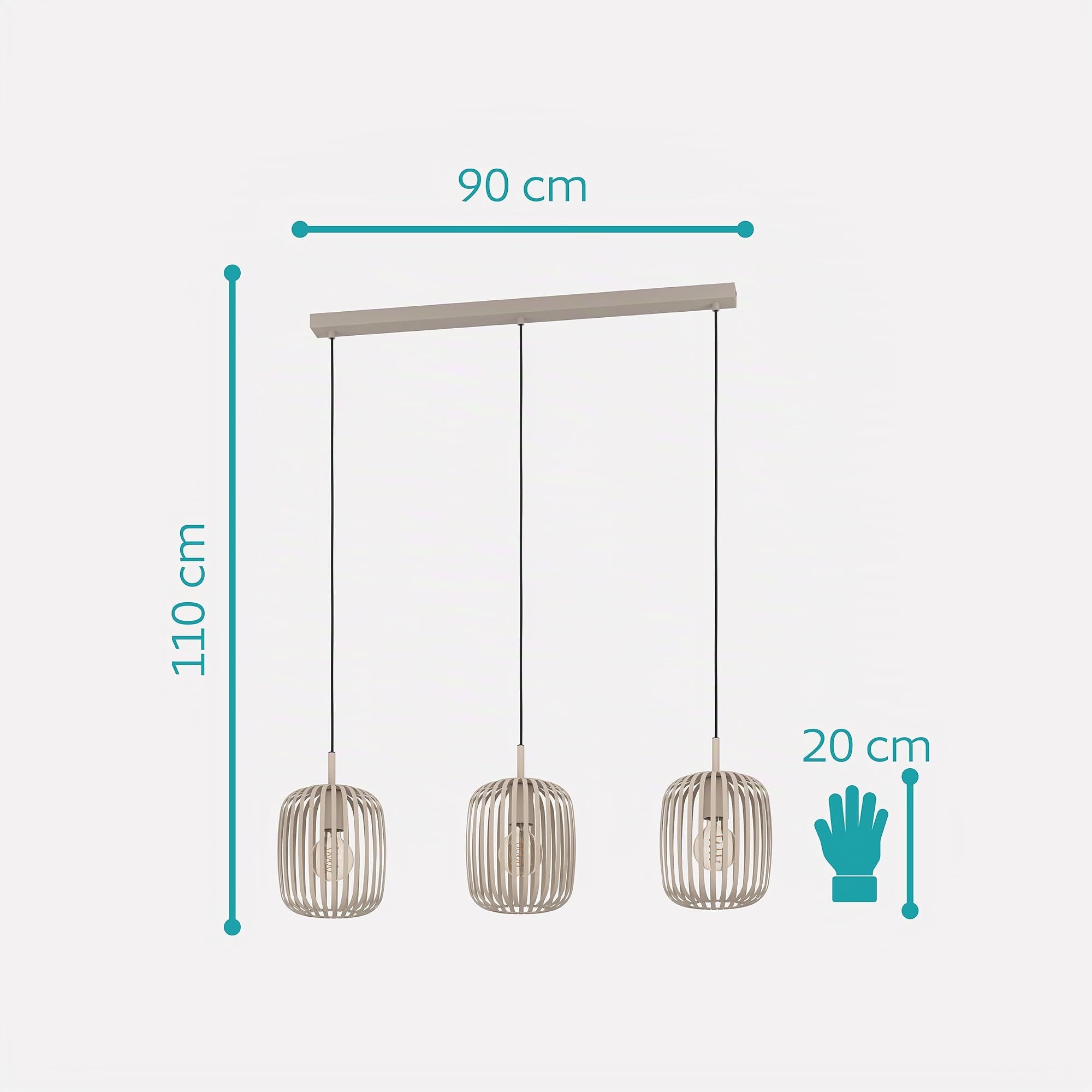 Eglo Suspension luminaire Romazzina, lustre à 3 lampes pour salon et salle | à manger, plafonnier à suspendre en métal couleur sable, lampe de plafond avec douille E27