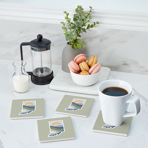 Miniatura 4 de Joyride Home Decor de Indiana Dunes, 4 posavasos de cerámica, 4 posavasos cuadrados de 4 pulgadas, juego de 4, parte trasera de corcho