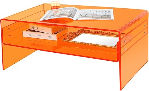 Cutora Mesa auxiliar, mesa auxiliar de acrílico naranja, cóctel minimalista, juegos, TV, libro, mesa rectangular cuadrada, mesita de noche gruesa