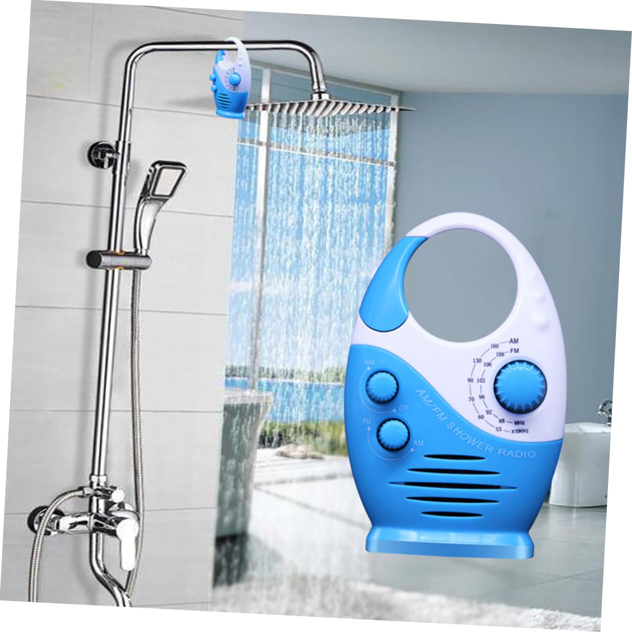 Radio de Ducha Portátil y Resistente al Agua Altavoz Integrado, Mini Radio Am/FM de Material Abs Adecuado para Baño y Viajes