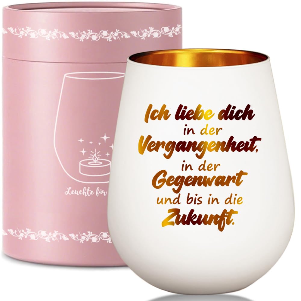 Windlicht Glas mit Geschenkbox, Hochzeitsgeschenk für Brautpaar, Valentinstag Jahrestag Geschenk Freundin Frau, 30 40 50 Geburtstag Frauen, Teelichthalter Deko mit Gravur