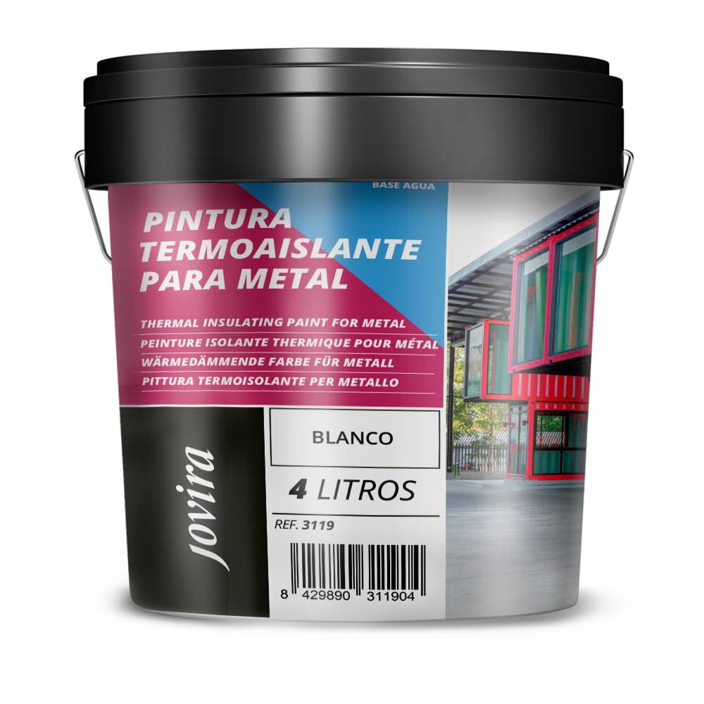 JOVIRA PINTURAS PINTURA TERMOAISLANTE, para Metal al Agua. Especial para Tejados y Naves Industriales (Acero, Galvanizado, Chapa, Metal) (4 Litros, Blanco) A-52B