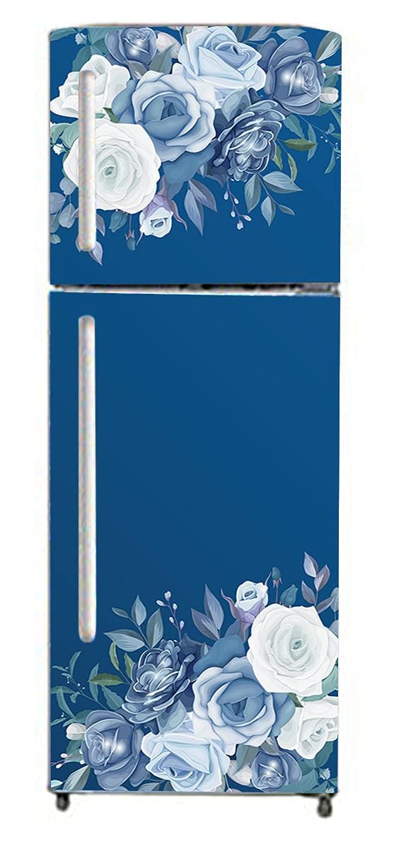 WHITECRAFTS Blue & White Flower Design Double Door Fridge Vinly Sticker Wallpaper for Fridge/Almirah/Table Peel & Stick Self-Adhesive Sticker, Water Proof Door Sticker Decorative Size (24x63 inch)-image-49