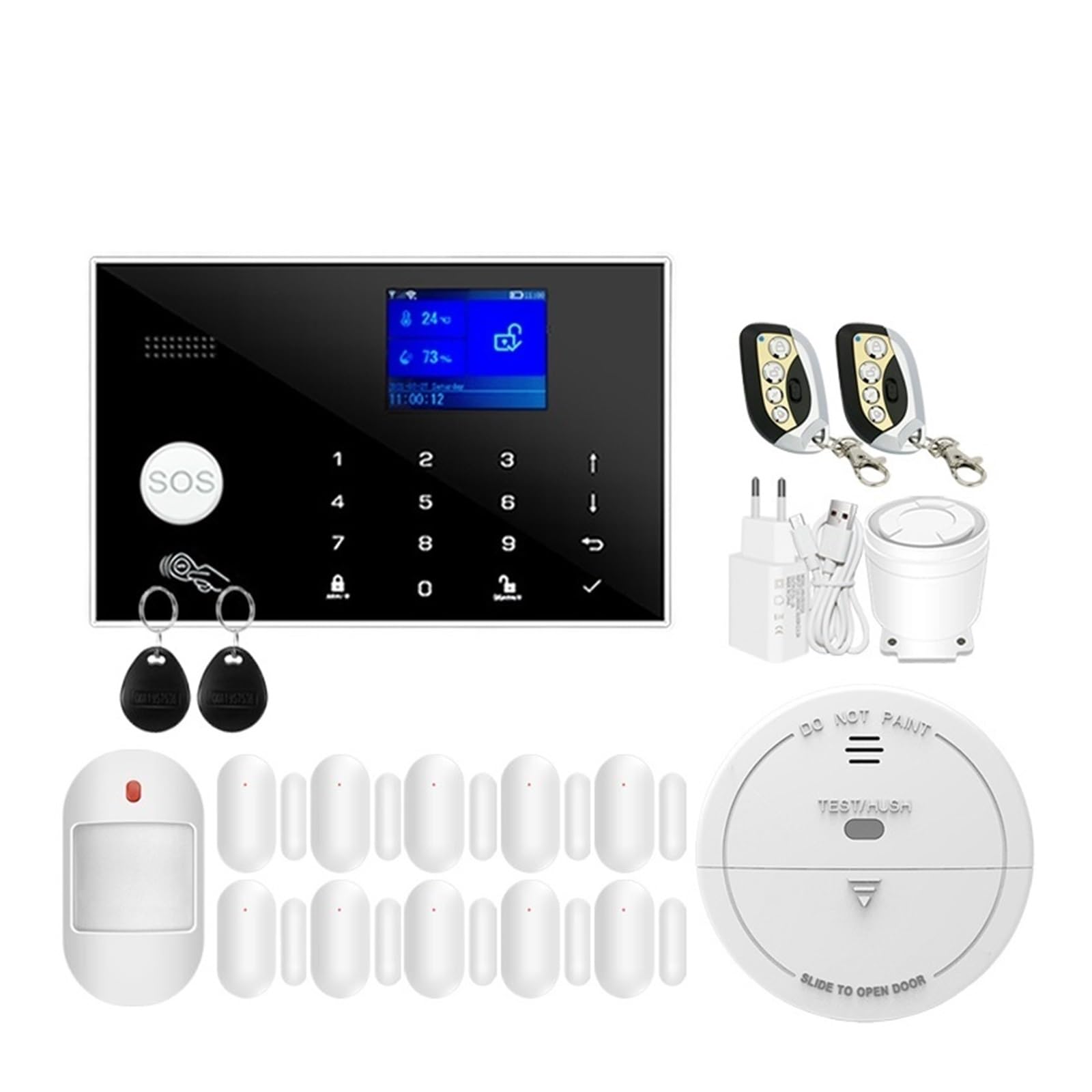 Kit de Alarma, De Alarma For El Hogar gsm, Seguridad Inteligente, Antirrobo, Teclado Táctil, Compatible con Detector Inalámbrico De 433MHz, Sensor con Cable(Option I)