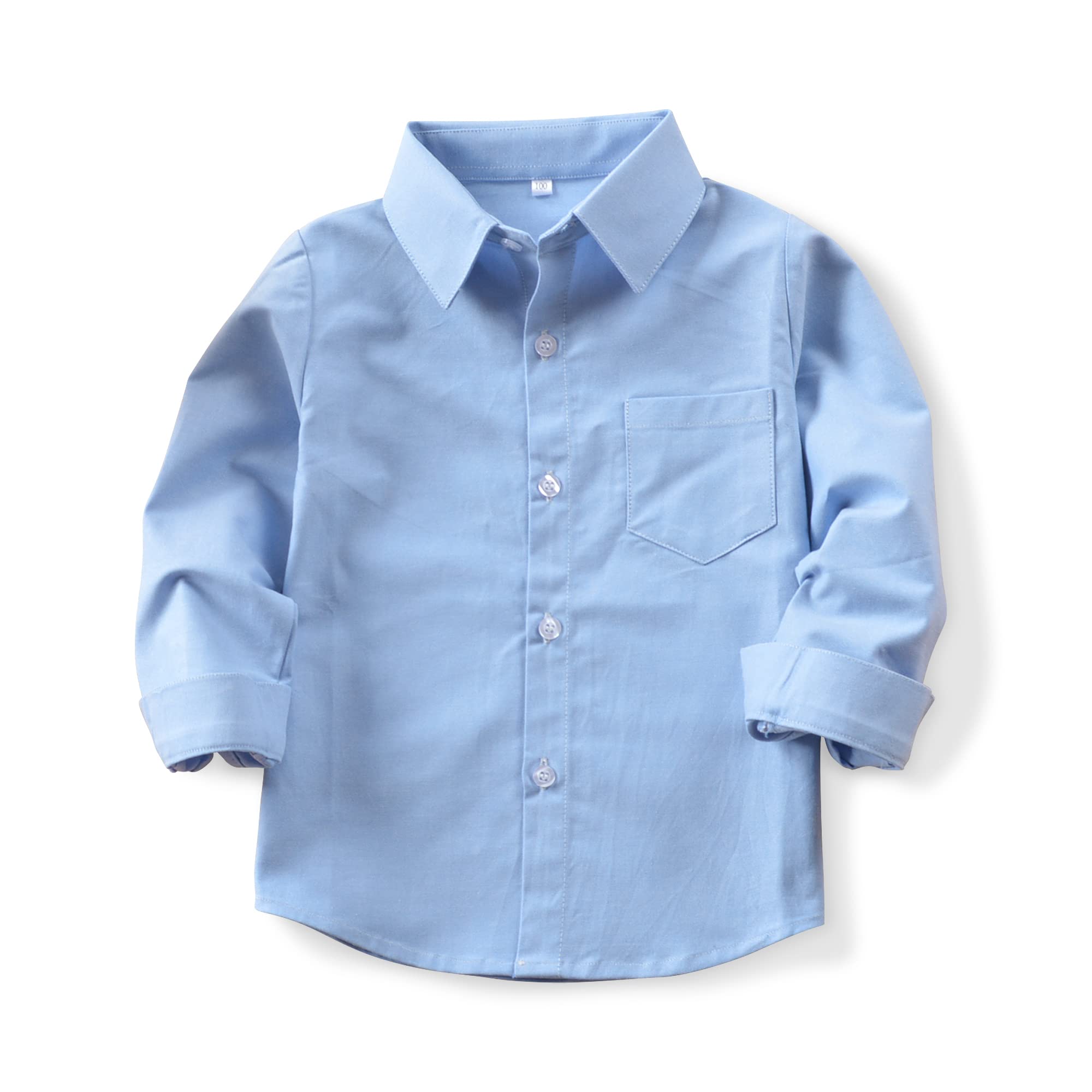 OCHENTA Little Big Boys Mens Long Sleeve Button Down Oxford Casual Dress Shirt
