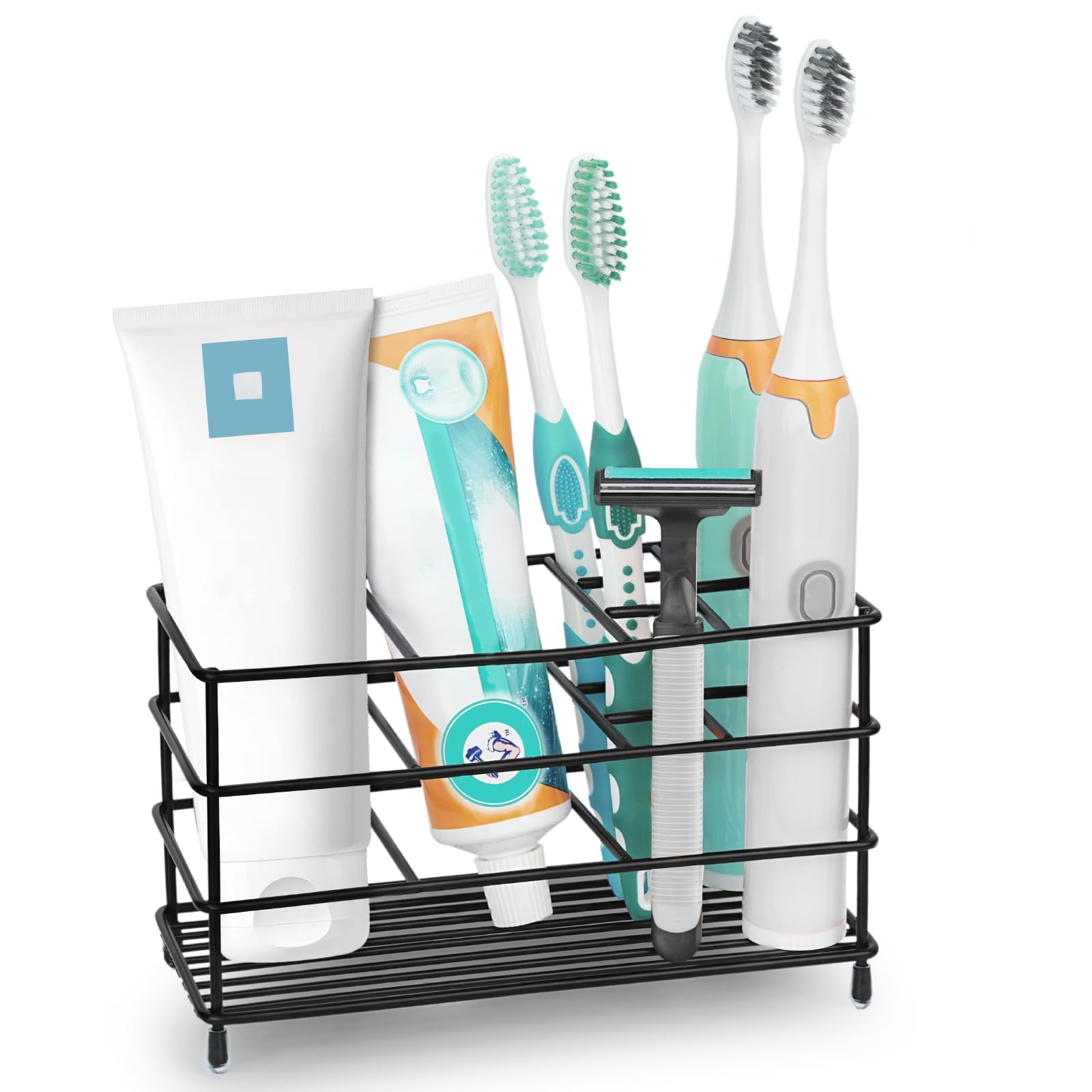 MYITYARD Toothbrush Holders for Bathrooms, 7 Slots 304 Stainless Steel Tooth Brushing Organizer, Tooth Brush Toothpaste Holder for Bathroom Countertop, Black