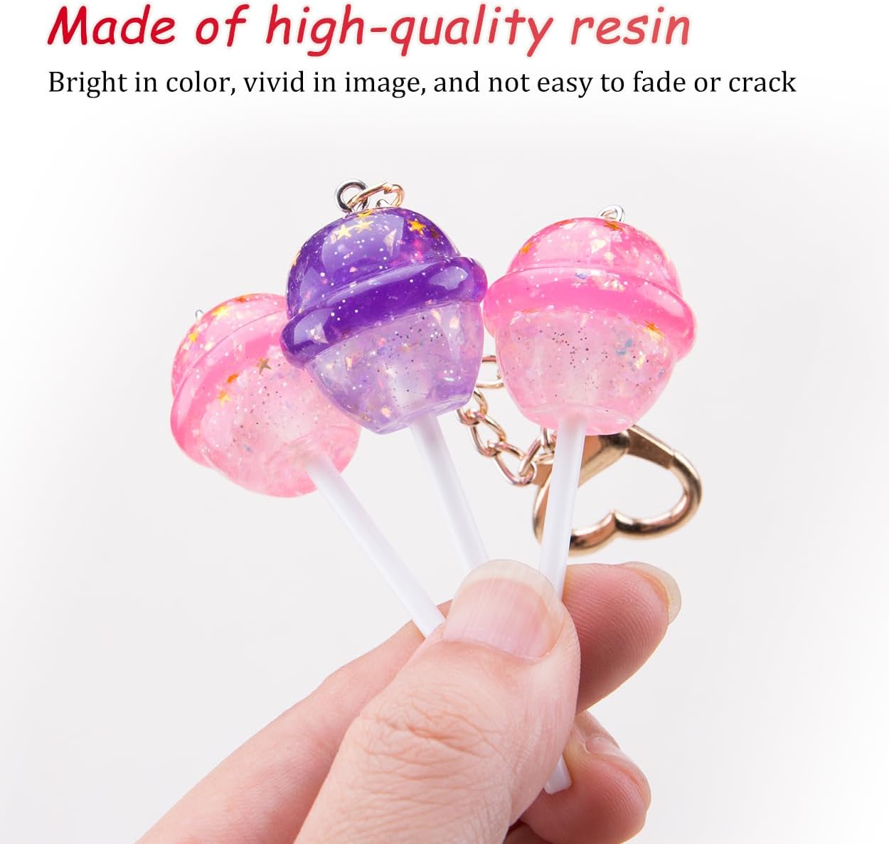 ZORZA 1Pcs Sparkling Resin Candy Keychain Charms Realistic Lollipop Key Chain Cute Bag Charms for Women and Car Keys Accessories