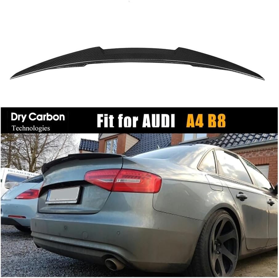 Rear Trunk Spoiler Wings Compatible withFor Audi A4 B8 Sedan 4Doors 2009-2012 Dry Carbon Fiber Car Styling Boot Lid Lip Decktails Body Kits