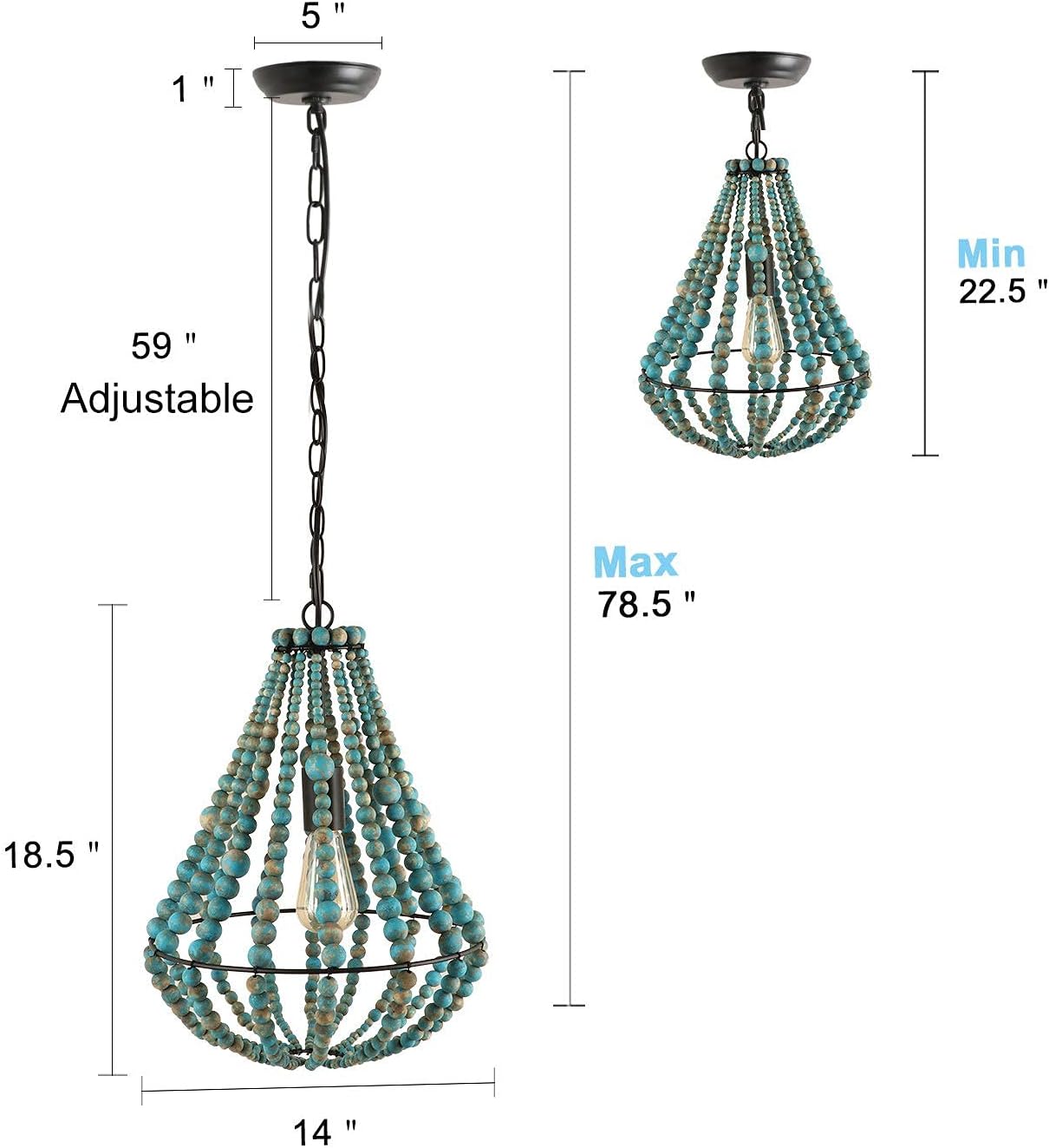 Bеѕt Dеаl 🛒 Anmytek Wood Beaded Chandelier Light Fixture, Boho Lamp Farmhouse Pendant Light Rustic Kitchen Island Vintage Hanging Light, Grey Blue, B0008
