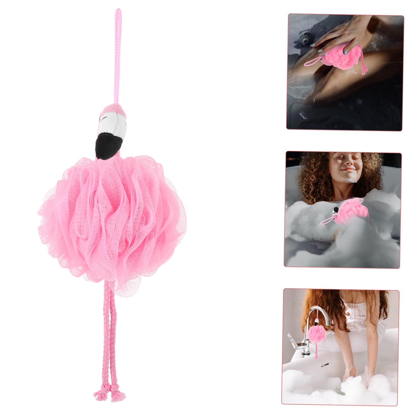 SOLUSTRE Adorable Flamingo Bath Balls Pink Shower Sponges for Daily Use Cute Mesh Poufs for Exfoliating Skin Present for Women Travel Friendly Bathing Accessory