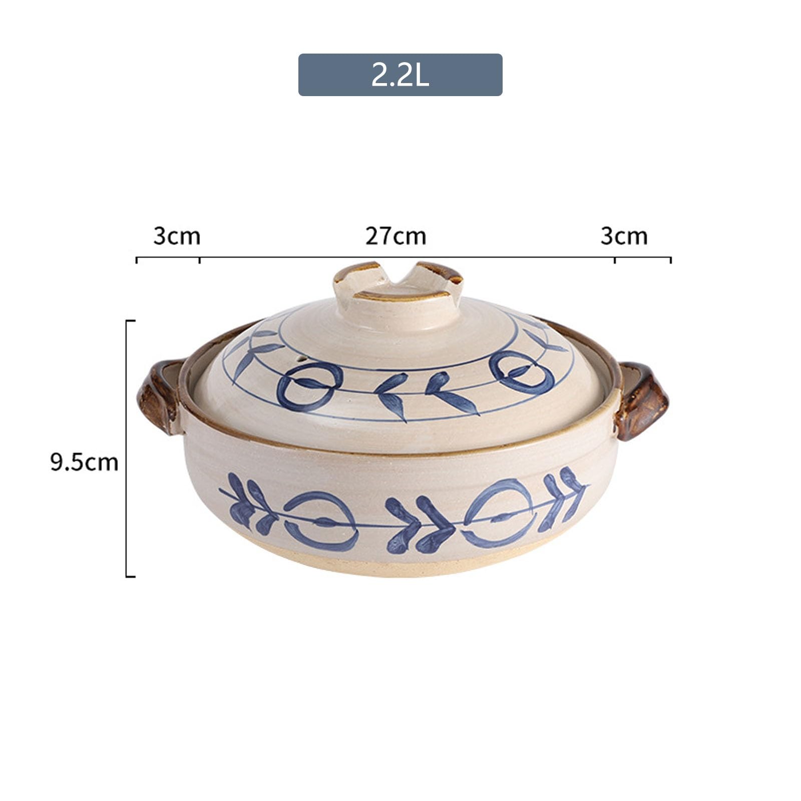 Japoński ceramiczny garnek do duszenia Donabe, gliniany, odporny na ciepło, rodzinny, do gotowania na gorąco, zapiekanka z pokrywką, wolnowar do gotowania ryżu(2.2L)