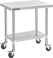 Vista 18 de DuraSteel Carrito de acero inoxidable NSF de 30 x 72 pulgadas, mesa de preparación de alimentos resistente con estante inferior, isla de cocina