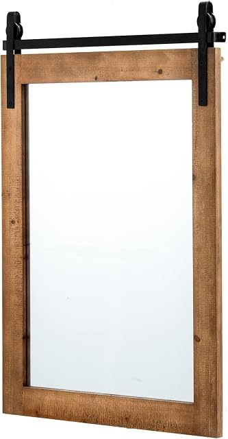 CASART Wall-Mounted Mirror, 57 x 43cm Wooden Frame Decorative Mirror, Rustic Makeup Shaving Mirror Vanity Mirror for Living Room Bedroom Bathroom Dressing Room