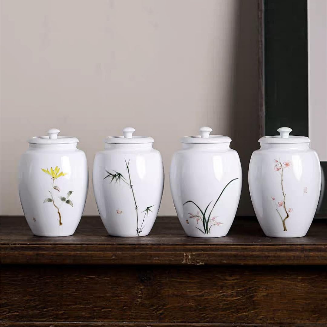 Amazon｜茶缶 中国風磁器茶筒 茶入れ 密閉 茶道道具 1個入り 手工 お茶