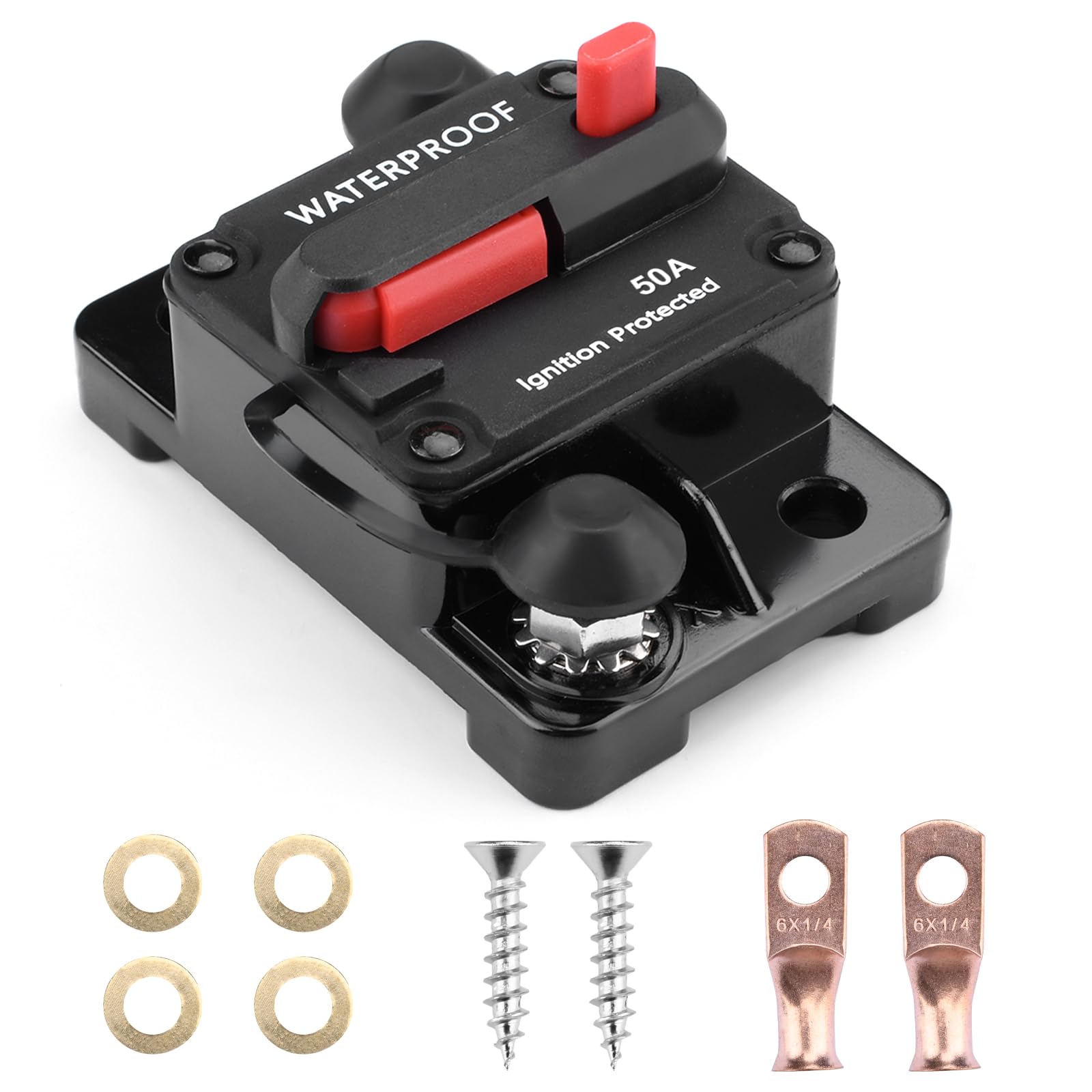 FORIOT 50Amp Circuit Breaker 12-48V DC with Manual Reset and Pure Copper Design for Boats Trolling Motor, Trucks, Vehicles and Other Audio-Visual Systems, Waterproof