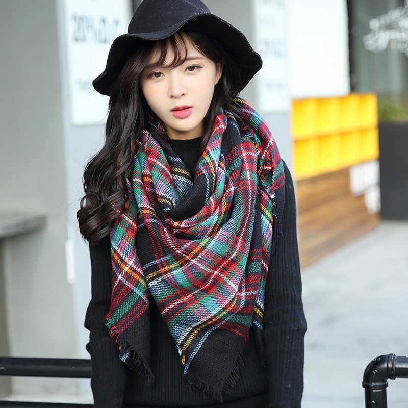 Miniatura 4 de Bufanda a cuadros para mujer, bufandas gruesas de gran tamaño, chales de tartán