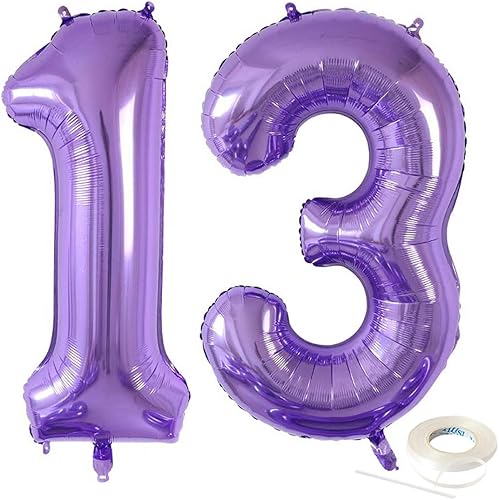 Globos morados jumbo de 40 pulgadas con el número 13 para decoración de fiesta de cumpleaños de 13 años, suministros de fiesta de cumpleaños de