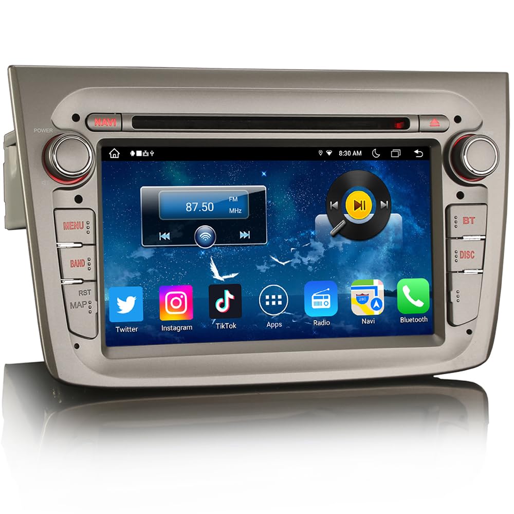 Erisin 8 Core Android 14 Autoradio per Alfa Romeo Mito Supporto GPS Navigatore Auto Senza fili Carplay Android Auto Bluetooth Wifi 4G 7 pollici Touch screen Lettore DVD