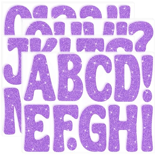 Image of Bulletin Board Letters 129 PCS Glitter Letter Stickers Large 4 Inch, Purple | 12 Sheets,Alphabet Number Stickers,Self-Adhesive,Sticker Letters for Poster Board,Classroom,Display,Mailbox,Craft,Party Decor