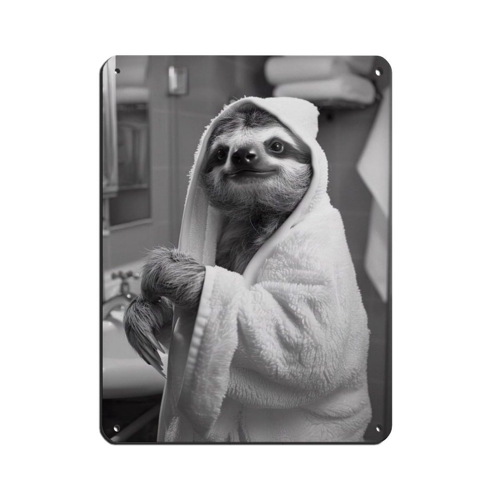 Lxwnze 30L X 40W Cm Sloth In A Bathrobe, Quirky Animal Art Retro Poster Metal Tin Sign Chic Art Retro Iron Painting Bar People Cave Cafe Family Garage Poster Wall Decoration 12X16inch(30X40cm)