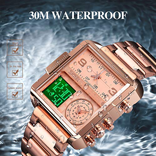 Image of SKMEI Men's Digital Sports Watch, LED Square Large Face Analog Quartz Wrist Watch with Multi-Time Zone Waterproof Stopwatch
