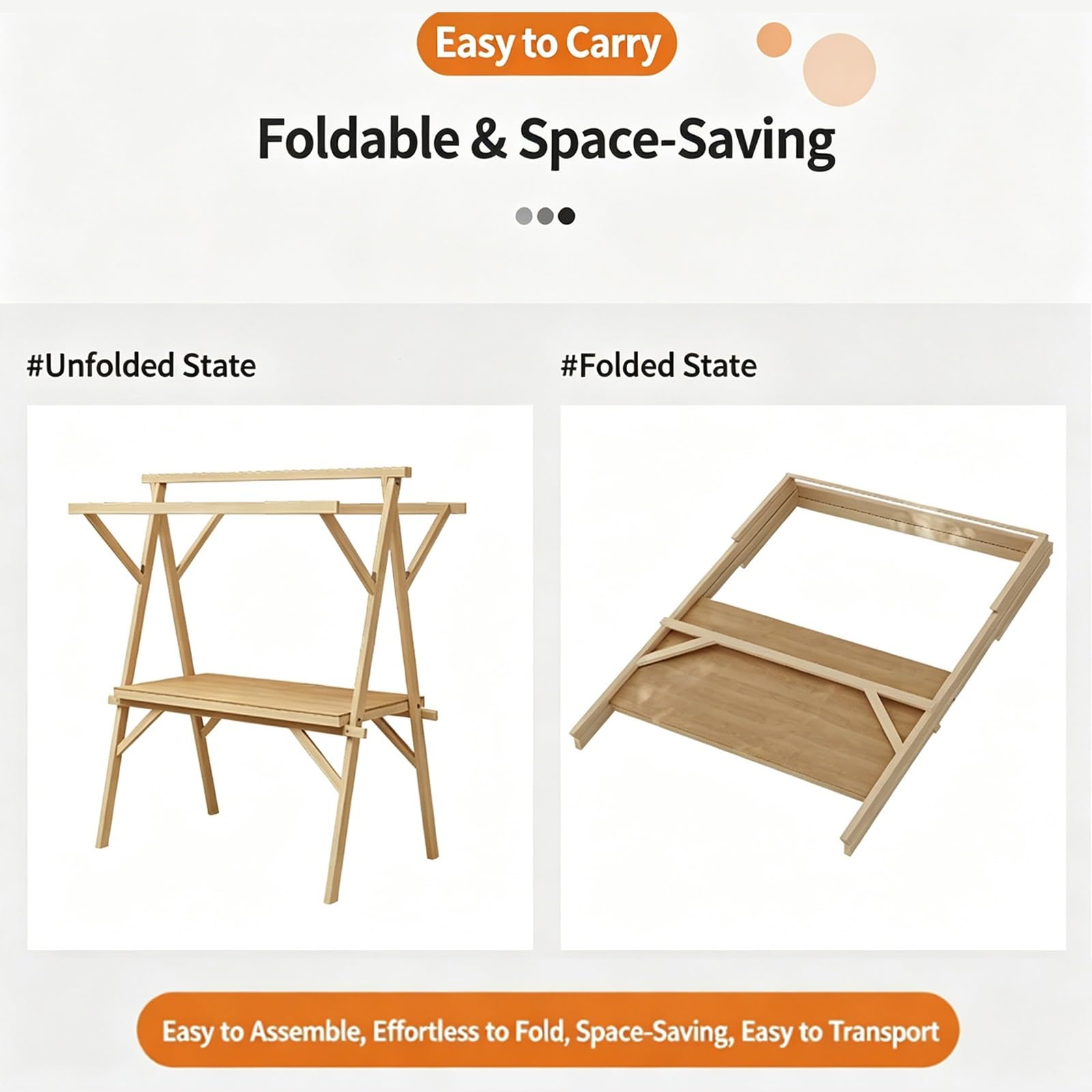 Carrello Portatile per venditori ambulanti, Supporto Mobile per venditori, Telaio in Legno Rinforzato, Facile da Montare, capacità di carico 140 kg, Ruote girevoli a 360°, Carrello da estern