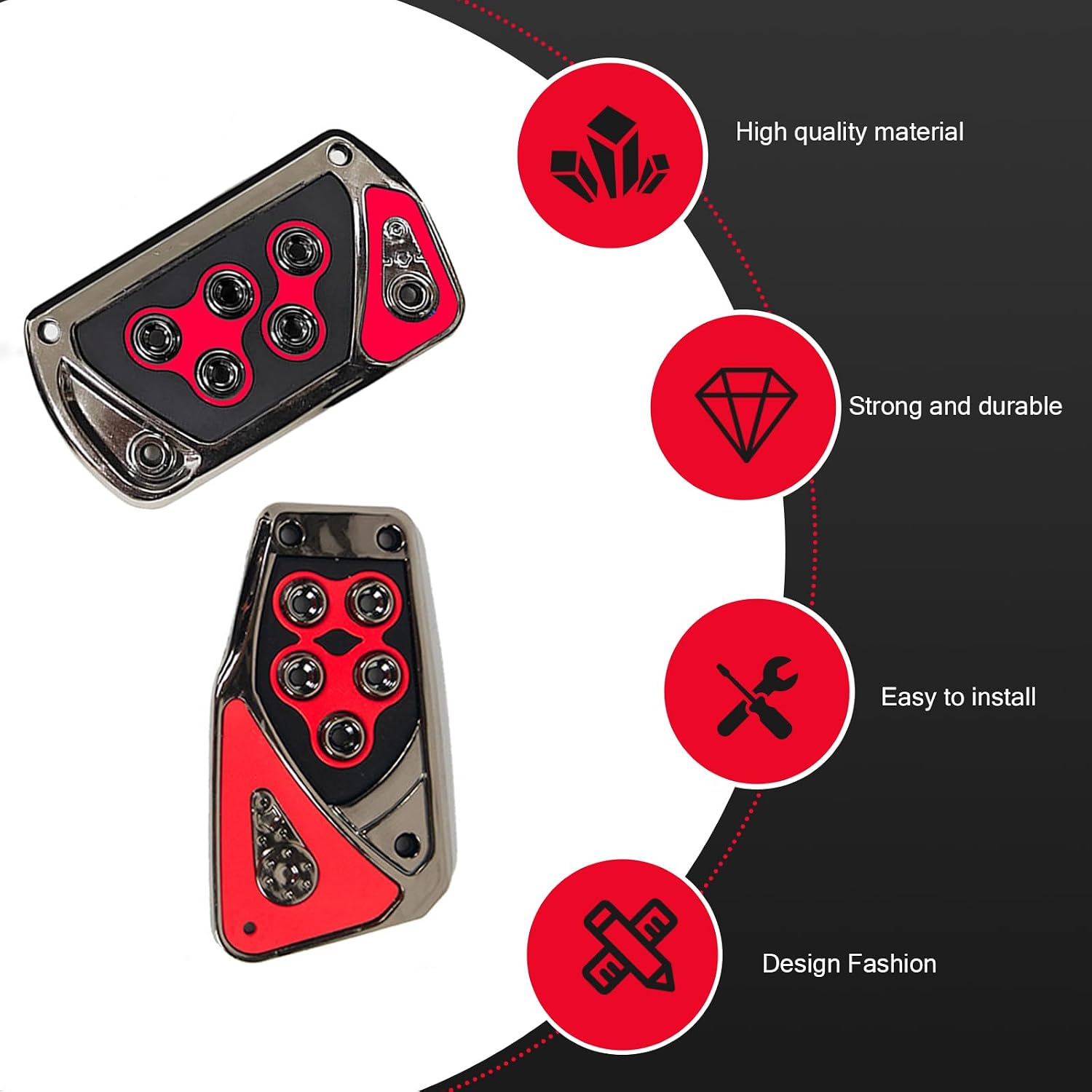 2 PCS Car Pedal Pads, Automatic Transmission Brake and Accelerator Pedal Covers, Universal Accessories for Most Cars (Red)