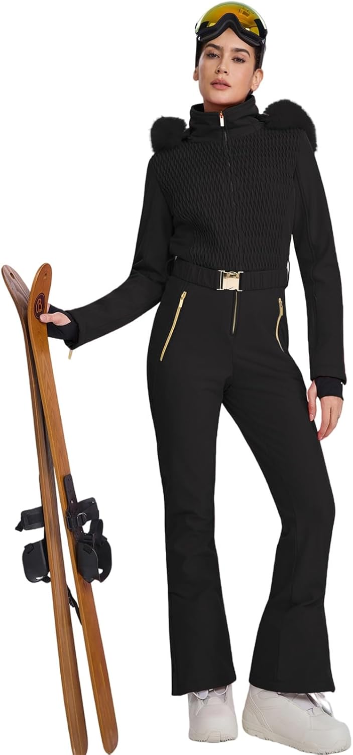 YEEFINE Women's One Piece Ski Suit Waterproof Snowsuits Insulated Snowboard Snow Suits Jacket Outfits Slim Fit Jumpsuits - Image 2