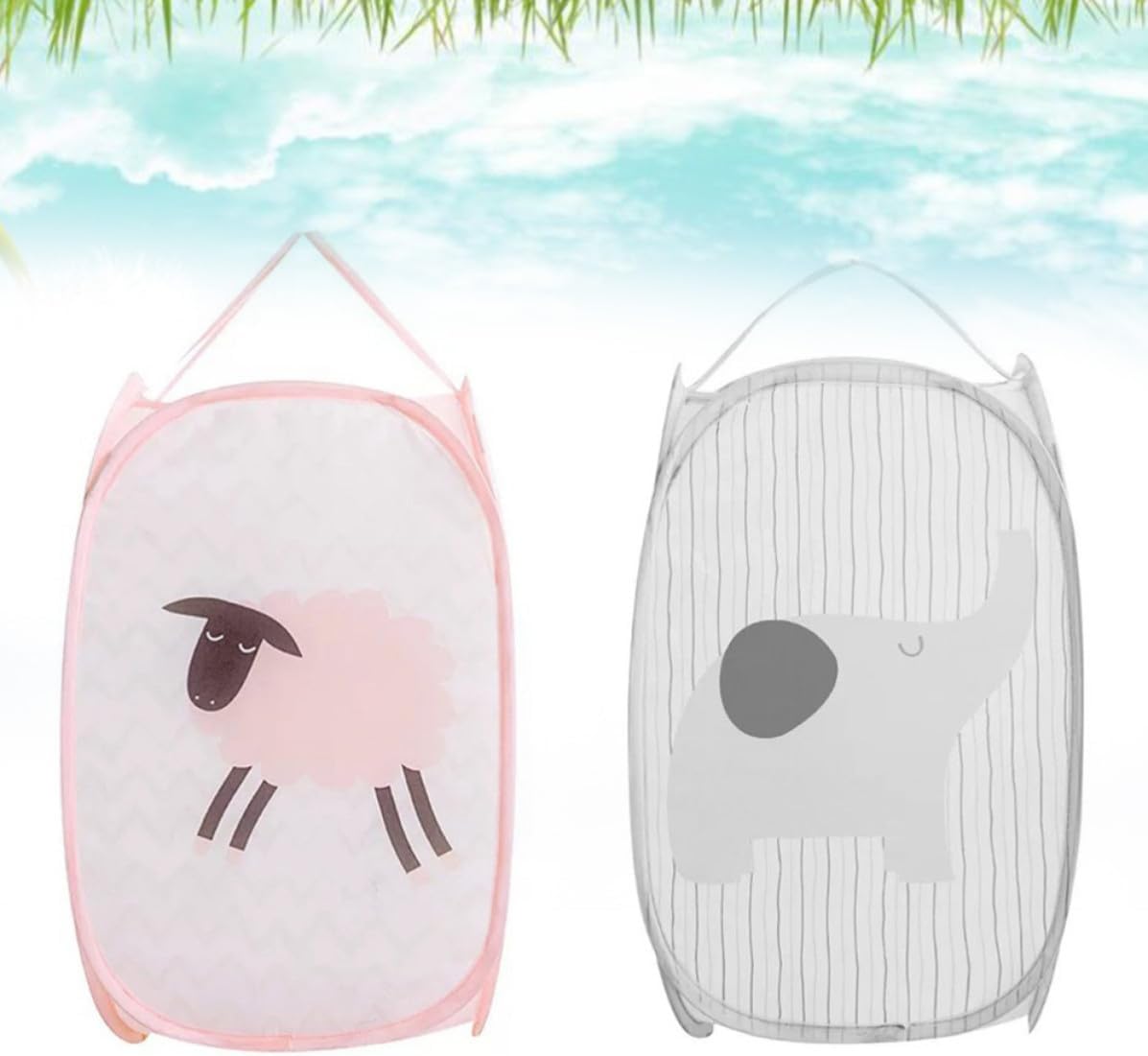 Garneck 2 Pcs Foldable Pop-up Laundry Hamper Basket 50x30cm Lightweight Polyester Mesh Dirty Clothes and Storage Basket for School or Office Use