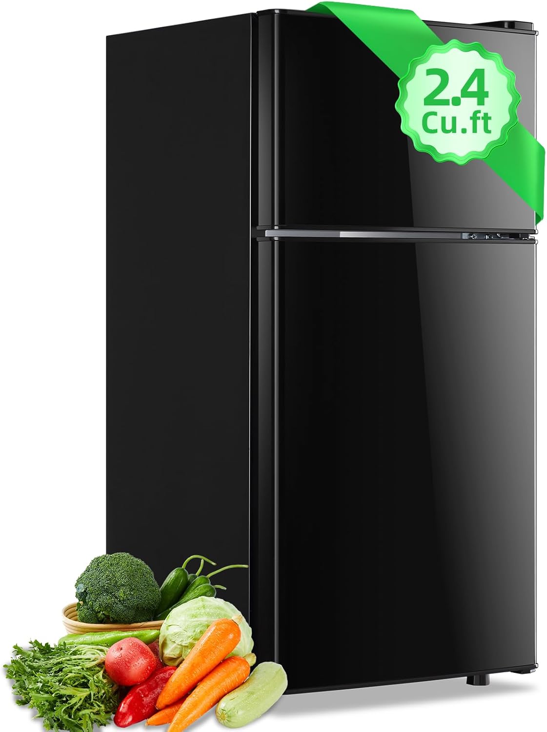 2.4 Cu.ft Mini Fridge with Top Freezer Apartment Size Dual Door Compact Refrigerator for Personal Use Small Fridge with Egg tray, 7 Temperature Control For Dorm, Black 2.4 Cu.ft Mini Fridge with Top Freezer Apartment Size Dual Door Compact Refrigerator for Personal Use Small Fridge with Egg tray, 7 Temperature Control For Dorm, Black