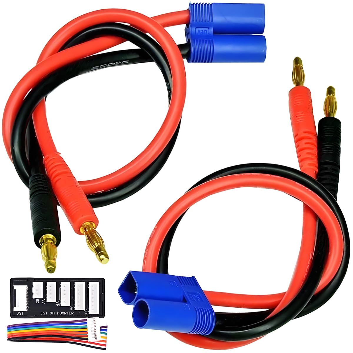 ZHUROUPU 2Pcs EC5 Male to Banana Plug Battery Charging Cable, 14AWG EC5 Connector to 4.0mm Banana Plugs 30cm/11.8in Silicone Cable for RC Lipo Battery Helicopter Quadcopter with 2S-6S JST-XH Charger