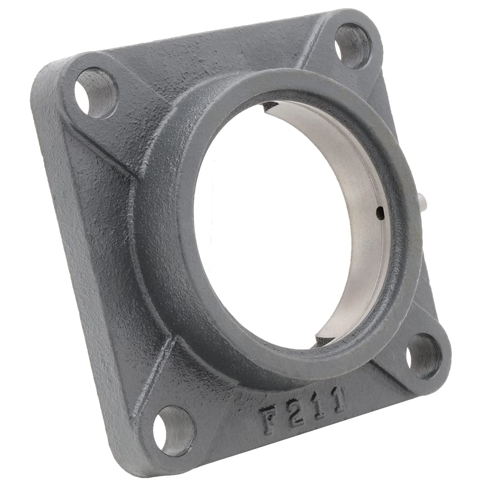 [1-Pack] F211-4-Bolt Flange Bearing Housing - Cast Iron Housing with Grease Fitting - 3-15/16 in | 100 mm Shaft Diameter - 6-3/8 in | 162 mm Overall Length