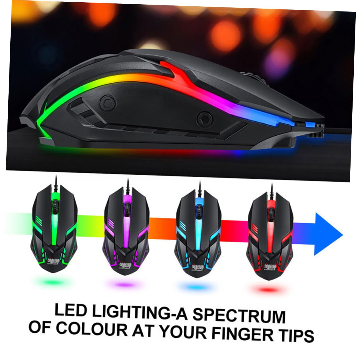 KOMBIUDA Juego Teclado y Ratón Gaming Cable, 104 Teclas Retroiluminadas, Auriculares y Alfombrilla Bordes Cosidos, Material Abs para Uso Gaming