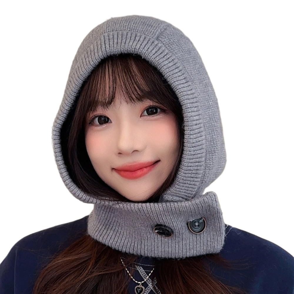 Chapeau chaud d'hiver anti-froid pour femme, cagoule tricotée grise