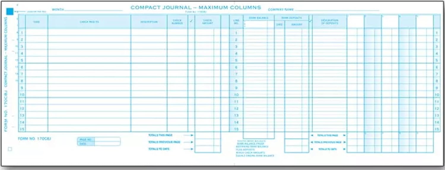 EGPChecks Expanded Columns Compact Input Journal Sheet      Office Product