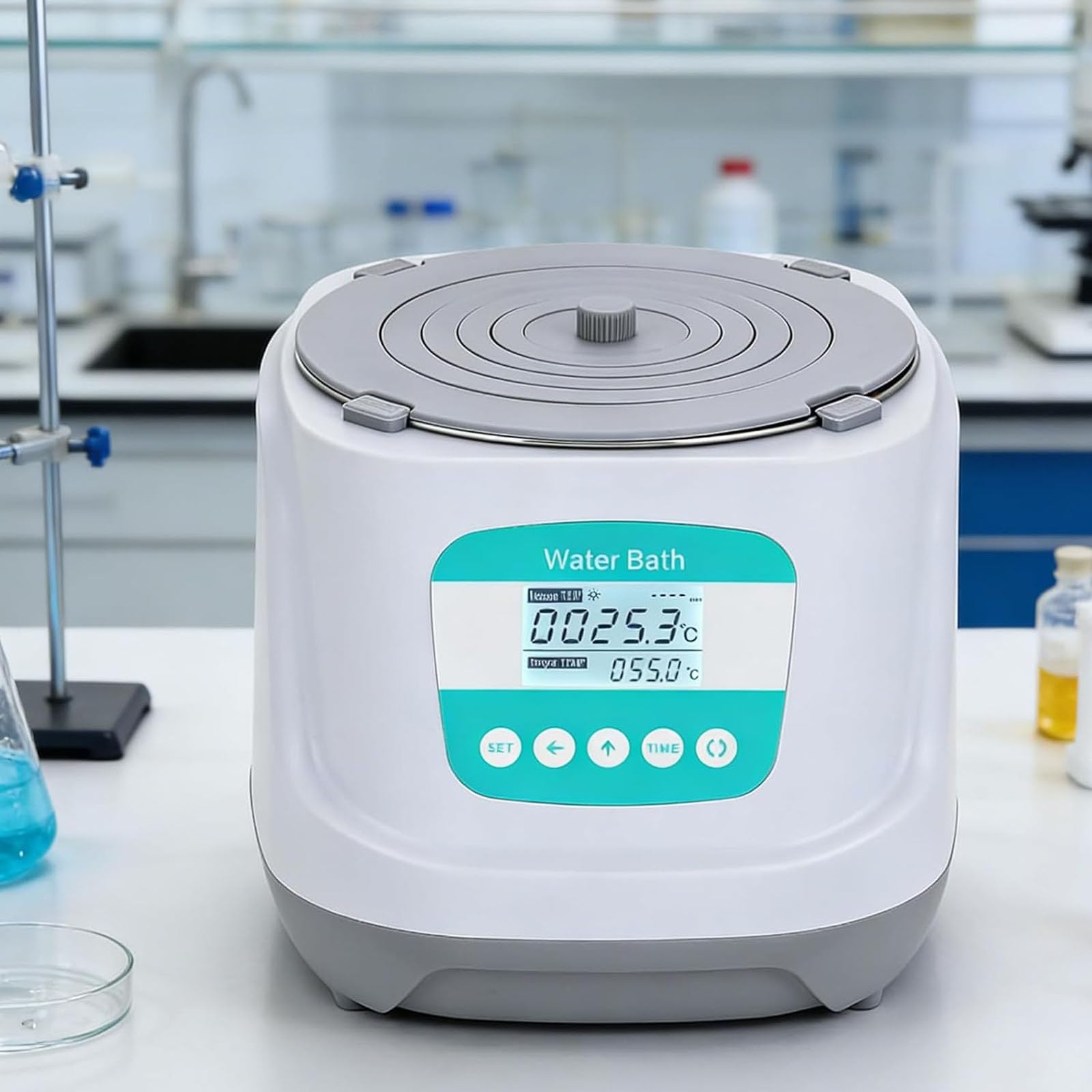 Baño de agua digital agitador magnético, baño termostático de agua de laboratorio, acero inoxidable de 2,4 L, pantalla LCD, protección contra quemaduras secas para laboratorio e investigación
