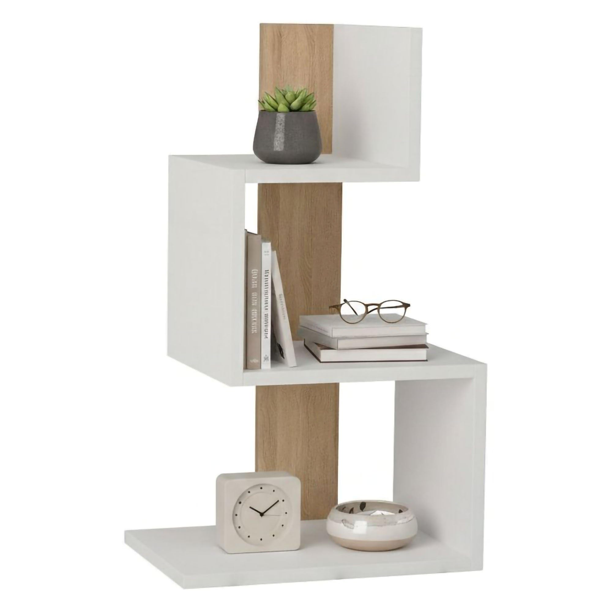 Dmora - Tavolino da salotto Ukdah, Tavolo basso da caffè, Portariviste per divano, Ripiano da soggiorno, 42x30h72 cm, Bianco e Rovere