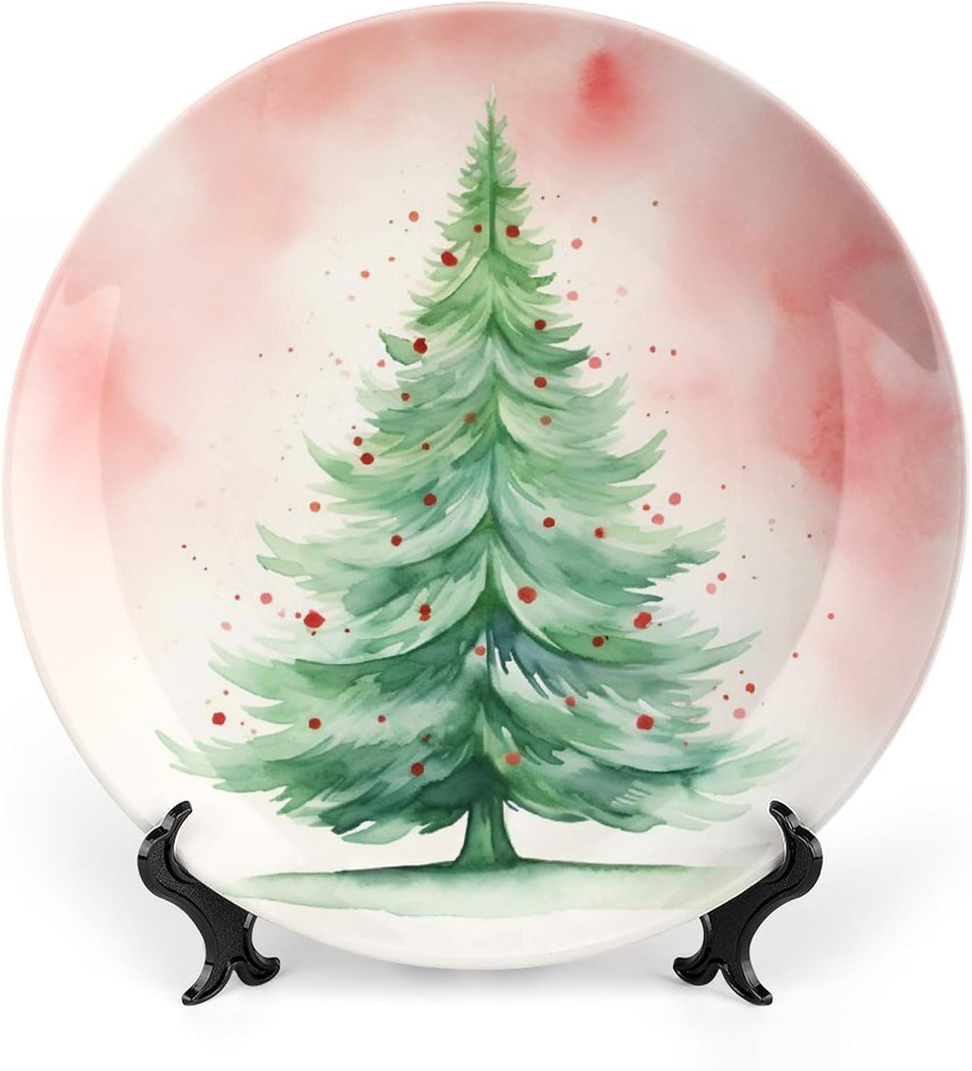 Gokays Christmas Decorative Plates, Christmas Tree and Red Polka Dots Ceramic Plate
