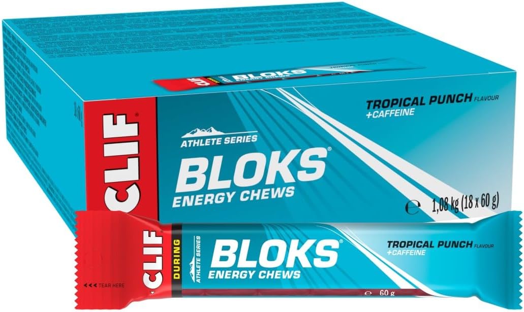 CLIF BLOKS Energy Chews | Tropical Punch | Plant Based |Quick Energy for Running, Cycling & Marathon Training | Endurance Workout Snack | 18 x 60 g