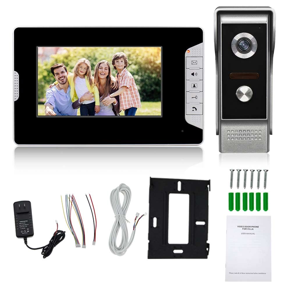 7 Pulgadas de Doble vía de Intercomunicacion por Cable, 110-240V Cámara de Vision Nocturna,Pantalla LCD TFT,Soporte de Desbloqueo,Vigilancia,para Villa Casa Oficina Apartamento
